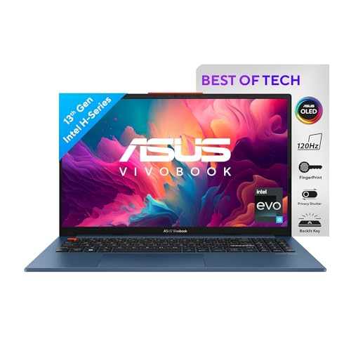ASUS Vivobook S 15 OLED (2023), Intel Core EVO i5-13500H, 13th Gen, 16GB RAM, 512GB SSD, 2.8K OLED 120Hz, 15.6"/39.62cm, Windows 11, MS Office 2021, Blue, 1.7KG, S5504VA-MA541WS, Iris Xe, 75WHr Laptop