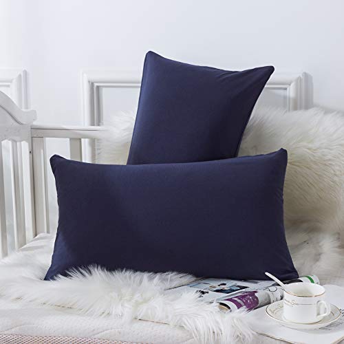Image of Household Cotton Jersey Knit Pillowcases, Soft and Breathable Travel Pillow Cases with Envelope Closure, 13 inch x 18 inch 2 Pack (Navy Blue)