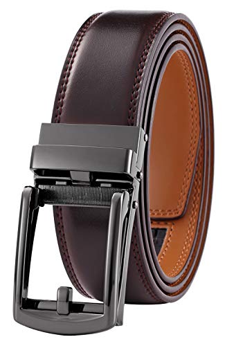 Image of Lingli Men's Belt,Ratchet Dress Belt with Automatic Buckle Brown /Black-Trim to Fit-35mm wide
