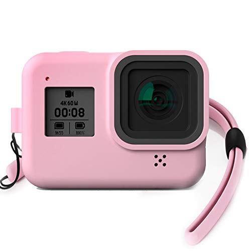 ONCCI Coque de Protection en Silicone avec dragonne et Film de Protection d'écran pour GoPro Hero 8 Rose
