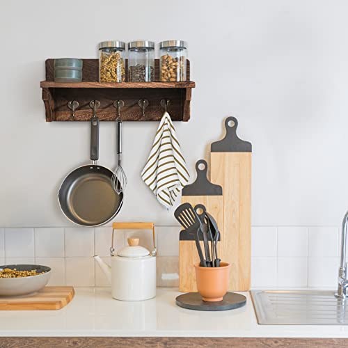 Rustic Coat Hooks With Shelf Wall Mounted, Wood Wall Hanging Entryway Shelf With 5 Dual Metal Hooks, Wall-Mounted Coat Rack For Your Entryway, Kitchen, Bathroom #TOP3