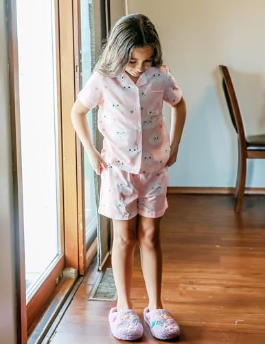 Image of Arshiner Girls Pajamas Sets Short Sleeve Kids Pjs Button Down Sleepwear | Cute Printed Pajamas for Little & Big Girl, Lightweight Comfy Fabric, 2-Piece Outfits, Perfect for Lounge Pajamas Party