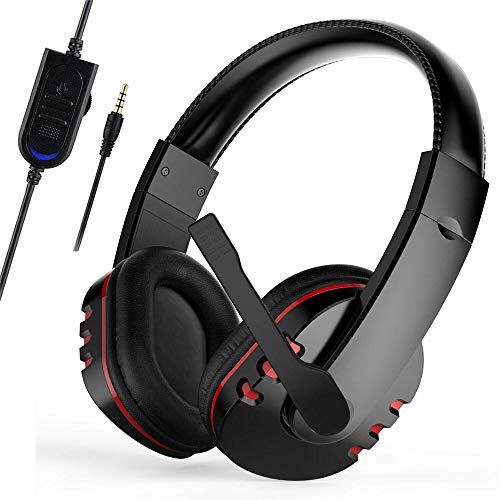 HuntGold Gaming Headset Wired Over-Ear Headphone 3.5mm Jack Built-in Micophone for PS4,Laptop,Smartphone ---Red