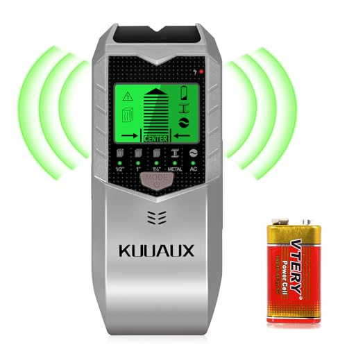 KUUAUX Stud Finder Wall Scanner, 5 in 1 Stud Detector with Smart Microprocessor Chip and HD LCD Display, Beam Finders for Center and Edge of Wood, AC Wire, Joist, Metal and Pipe, Tool Gift, Silver