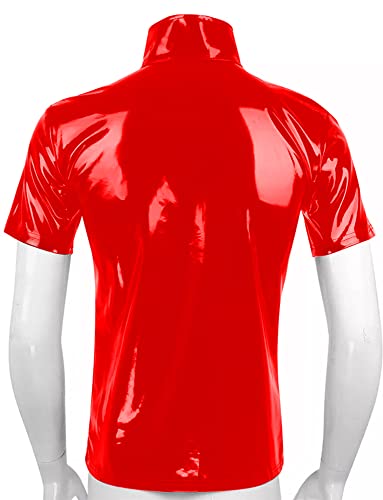 Image of AIEOE Men's Leather Metallic Shirts Shiny Slim Fit Stretch Top Wetlook Club Party Undershirts