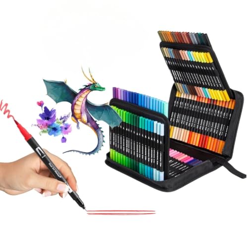 HALVERIA® Rotuladores Lettering 120 Colores | Doble Punta Fina y Pincel | Kit de Rotuladores Acuarelables para Niñas, Niños y Adultos | Ideal para Caligrafía, Dibujo, Mandalas y Bullet Journal