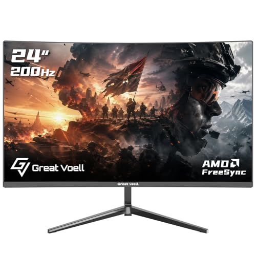 Image of Great voell 24 Inch 200Hz Curved Gaming Monitor, 1ms MPRT Fast VA Computer Display, FHD 1920x1080P, AMD FreeSync, Low Motion Blur, 98% sRGB HDR PC Monitor, Frameless Design, HDMI & DisplayPort, VESA