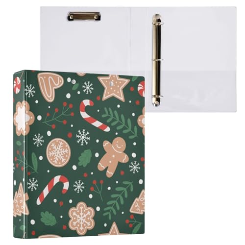 Image of Christmas Gingerbread Snowflakes 3 Ring Binder with 2 Interior Pockets 1.5 inch Binders 3 Ring Heavy Duty Fit 8.5 inch x 11 inch Letter Size for Office School, 2 Pack