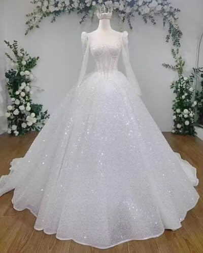 RYANTH Beaded Sequin Wedding Dress for Bride Sparkly Long Sleeves Bridal Ball Gown Luxury Wedding Dresses RDX-W294