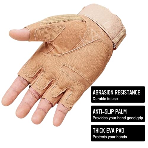 Image of KAIE Tactical Half Finger Gloves for Bike Riding for Motorcycle, Cycling, Workout, Gym, Weight Lifting, Training, Outdoor Sports Protective Gloves with Knuckle Protection (Khaki Brown, L)