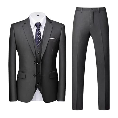 Men Fashionable Business Casual Two Button Jacket Vest Pants 3-Piece Suit Multiple Dark Grey