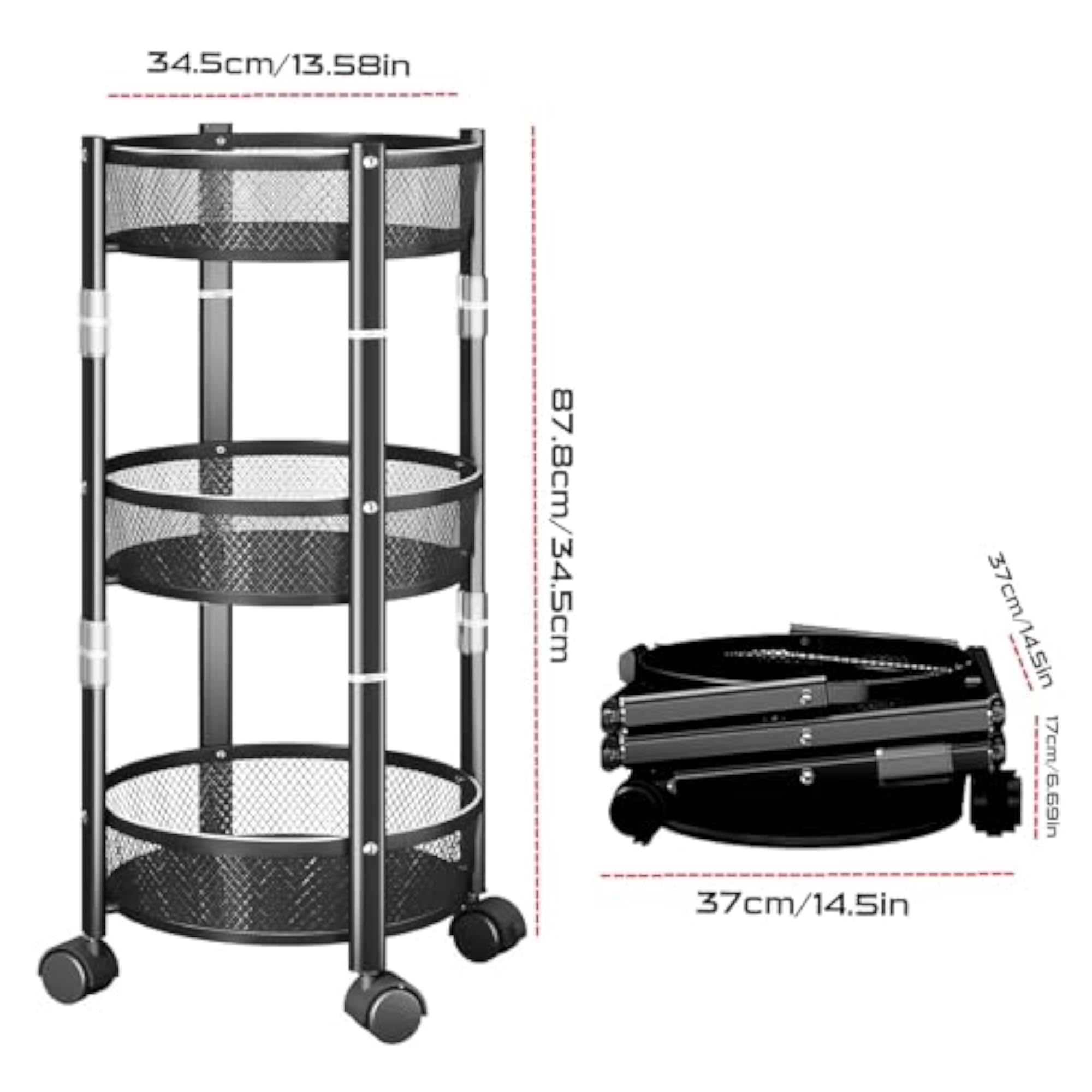 TR3530AM Foldable Kitchen Storage Rack with Wheels