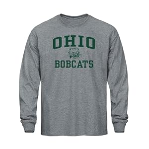 Barnesmith Ohio University Bobcats Long Sleeve Adult Unisex T-Shirt, Heritage, Charcoal Heather, X-Large