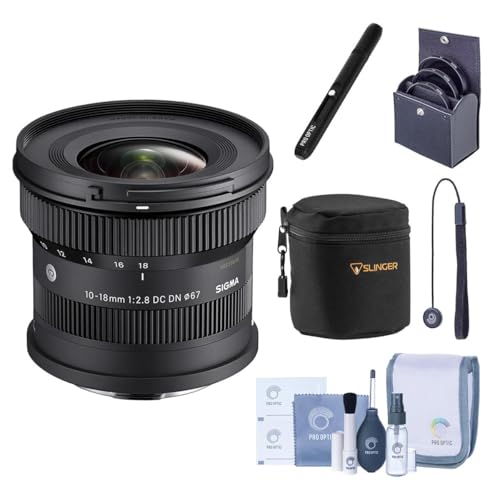 Sigma 10-18mm f/2.8 DC DN Contemporary Lens for Sony E Mirrorless Camera, Bundle with 67mm Filter Kit, Lens Case, Cleaning Kit, Cap Keeper, 4-Year Limited Warranty