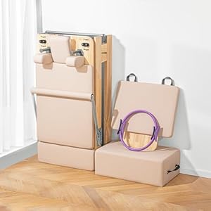 Pilates Reformer Machine, Foldable Studio Grade Pilates Equipment for Home Workout, Oak Wood Pilates Reformer with Reformer Accessories,Pilates Box, Padded Jump Board