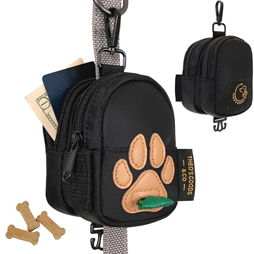 Dog Poop Bag Holder for Leash, Cute Premium Double Sided Bag Dispenser with Clip Attachment, Outdoor Hiking and Training, Carry Treats Hands Free for Dog Walking, THEO'S GOODS & CO.