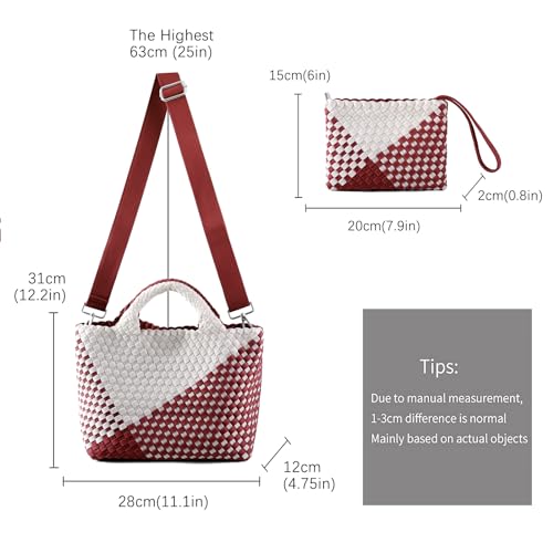 Image of Woven Bag for Women, Neoprene Tote Bag Summer Beach Handbag Purse Retro Handmade Travel Shoulder Bag Set