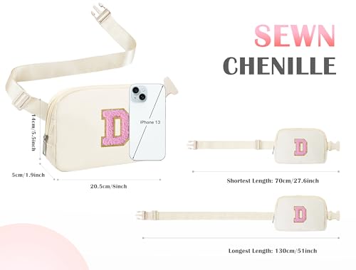 Image of COSHAYSOO Birthday Initial Gifts for Teen Girls 6 7 8 9 10 11 12 13 14 Year Old, Fanny Pack Belt Bag Crossbody Shoulder Purse Ivory Chenille Letter D