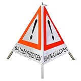 Warnpyramide/Faltsignal Achtung(VZ101) "BAUMARBEITEN" 90cm - weiß tagesleuchtend, schwer