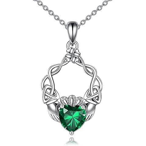 AXELUNA Claddagh Clover Necklace 925 Sterling Silver Irish Pendant Jewelry Gifts for Women Cover