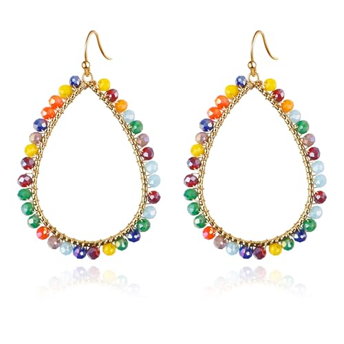 Pealicious Colorful Earrings For Women, Boho Earrings Summer Dangle Earrings Sparkly Gold Hoop Rainbow Earrings With Multi Color Crystal Beaded As Girls Summer Jewelry Beach Accessories Vacation Gifts cover