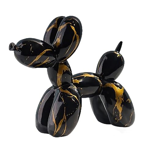JJIW Décoration en forme de chien en ballon, sculpture de chien en ballon, décoration pour tous les types de maisons, résine, 21 x 8,6 x 17 cm (noir doré)