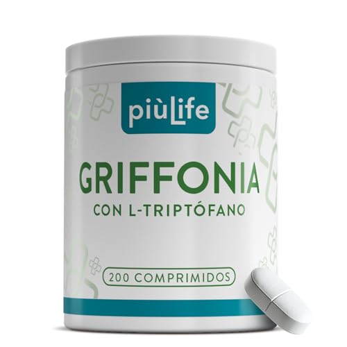 Griffonia 400mg Con Triptofano 80mg 200 Comprimidos PiùLife, Suplemento Natural Buen Humor, Para Conciliar El Sueño Y Dormir Bien Adultos, Reducir Estrés, Insomnio, Relax, Dosis Alta