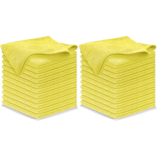 Image of USANOOKS Microfiber Cleaning Cloth Yellow - 24 Pcs 12.5 inchx12.5 inch - High Performance - 1200 Washes, Ultra Absorbent Towels Weave Grime & Liquid for Streak-Free Mirror Shine - Car Washing Cloth