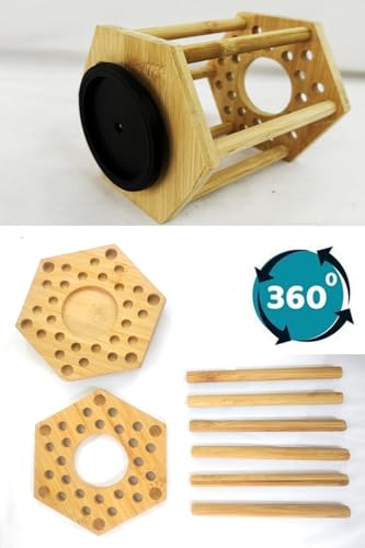 Image of 360 Degree Rotary Brush Holder and Display Drying Rack - Multifunctional Organizer - Hexagonal Holder 24 Brushes, Brush Holder - Artist's Brush, Bamboo - Original (2pcs)