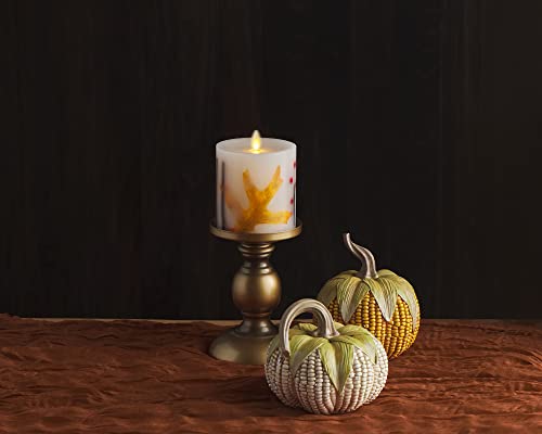 Image of Luminara - Flameless Flickering Moving Flame Battery Operated Unscented Candle LED Decor & Gift- Embedded Pillar Collection (Orange Leaf, 3.5 inch x 4.5 inch)