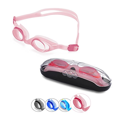Sprive Kid Swim Goggles, First Start Anti-Fog Lens (Age 3-6) with Protective Case, Nose Clip & Ear Plugs. UV Protection, 100% Silicone, Hypoallergenic, Waterproof, Soft, Comfortable. (Pink)