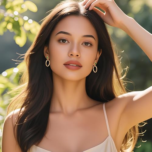 Emerald Studs Green Earrings for Women, with Gold Boho Circle Dangle Hoop Earrings, Western Vintage Style Jewelry3