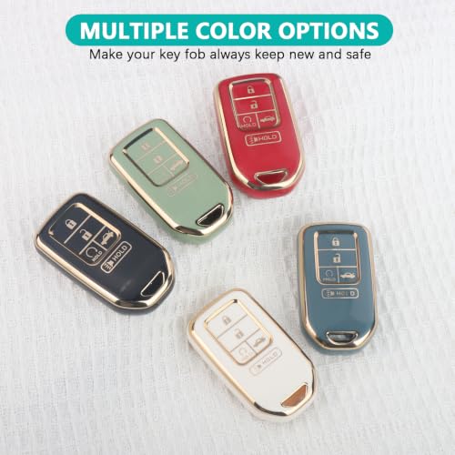 Image of MILD EAST for Honda Key Fob Cover with Keychain, Car Key Case Shell for Honda Accord Civic Pilot Passport CRV 5 Buttons (Gold-Red)