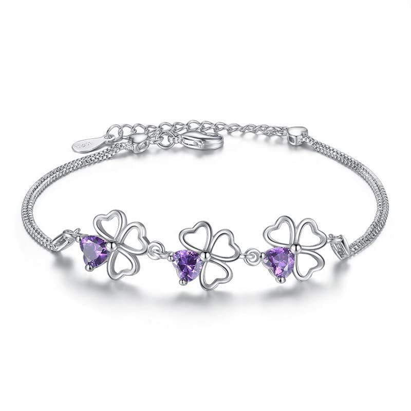 Trèfle à quatre feuilles en bracelet maillons cristal violet : le cadeau porte-bonheur parfait