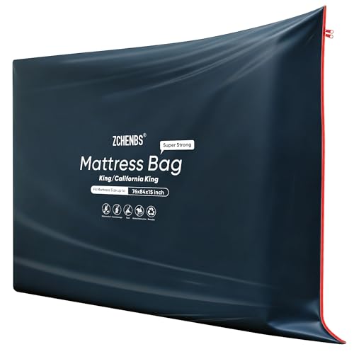 Image of ZCHENBS - King Mattress Bags for Moving, Waterproof Storage Bag with Zipper, Heavy-Duty 5 Mil Ultra-Thick California King Mattress Protector Cover for Moving, Reusable (Solid /Black, 1 Pack)