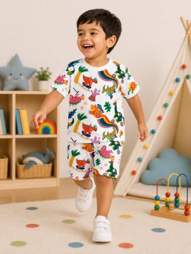 Image of THIIYA KIDS Boys Cotton Co-Ord Set | Printed T-Shirt & Shorts | Soft Comfortable Summer Wear for Kids