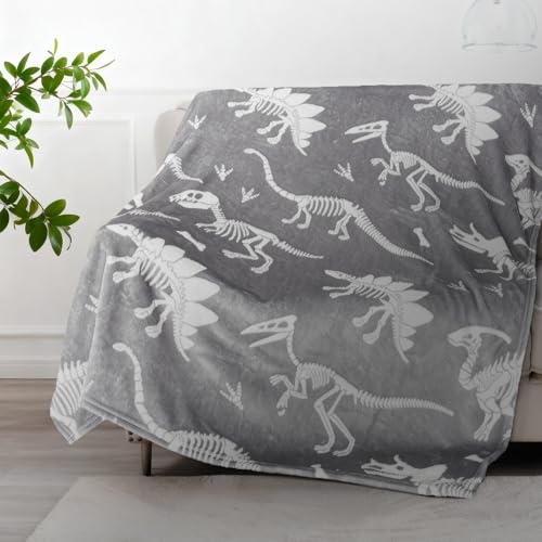 Image of TEHALK Dinosaur Glow in The Dark Blanket for Boys /Girls /Toddler /Baby, Dinosaur Toys for Boy Age 3-12, Cute Funny Kids Throw Blanket for Birthday /Gifts 40 inchx 60 inch