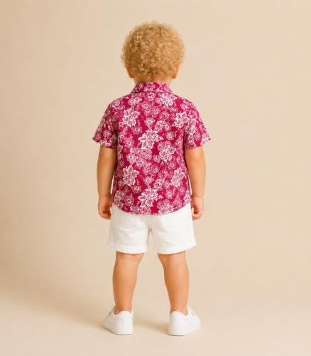 Image of A.T.U.N. (ALL THINGS UBER NICE) Boys 100% Cotton Printed Shirt | Half Sleeve Smart Casual Shirt for Kids | Soft Breathable Button Placket Top