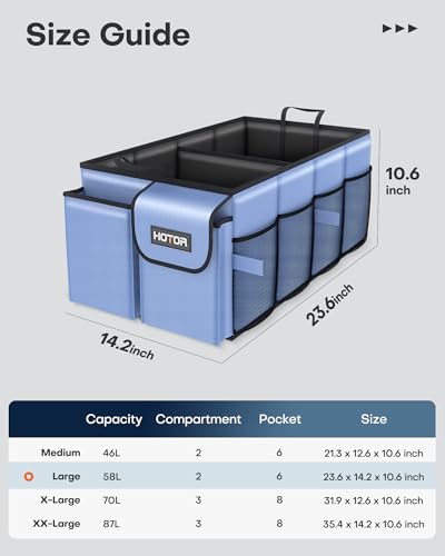 Image of HOTOR Trunk Organizer for Car - Car Organizer, Foldable Trunk organizer for SUVs & Sedans, Sturdy Organization for Car Accessories, Tools, Sundries, Blue, 2 Compartments, 23.6 inchx14.2 inchx10.6 inch