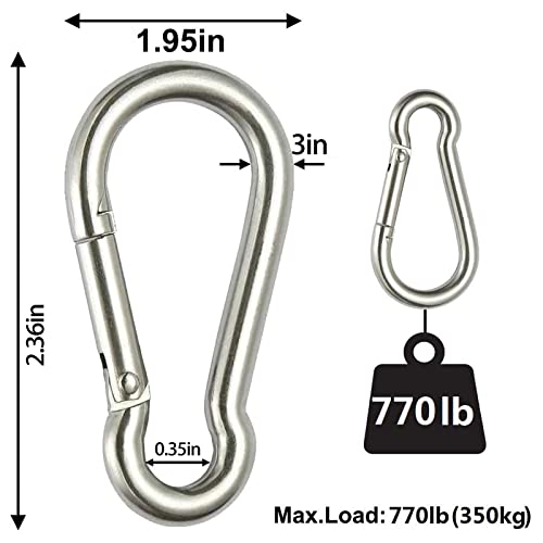 HXHLYH Marine Grade 316 Stainless Carabiner Clip 3 Inch Heavy Duty Stainless Steel Spring Snap Hook Carabiner sclimbing Used for Gym, Camping Hiking Keyclip(6 Pack)