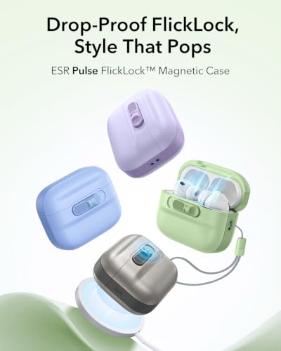 Image of ESR for AirPods Pro 3 Case (2025), Compatible with AirPods Pro 3 (USB-C Cable), MagSafe Ready, Magnetic Lid Lock, Full Drop Protection Cover with Lanyard, Light Green