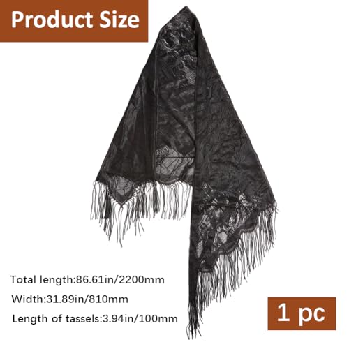 Black Floral Lace Shawl Wrap Triangle Lace Shawls and Wraps with Tassel Fringe Flower Pattern Hollow Breathable Solid Mesh Soft Summer Scarf for Women Formal Wedding Party Dress Accessories2