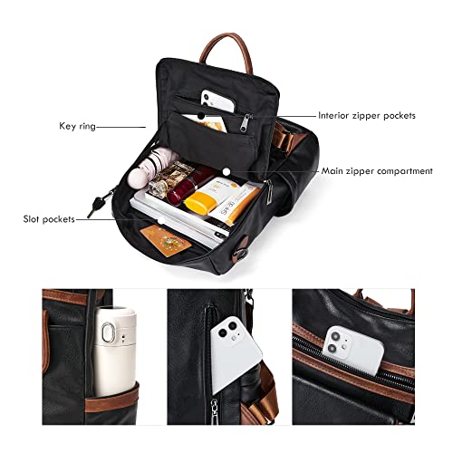 Image of OPAGE Leather Backpack Purse for Women Fashion Designer Ladies Shoulder Bags Travel Backpack With Wristlet