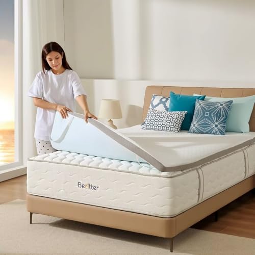 Bedtter® 3 Inch Cooling Mattress Topper King, Ice Silk Pad Memory Foam Bed Topper, Pressure Relief & Non-Slip