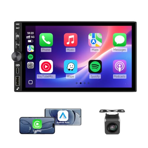 Double Din Car Stereo, 7" IPS Touchscreen with CarPlay & Android Auto