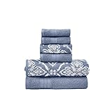 Modern Threads Amaris 6-Piece Reversible Yarn Dyed Jacquard Towel Set - Bath Towels, Hand Towels, & Washcloths - Super Absorbent & Quick Dry - 100% Combed Cotton, Denim