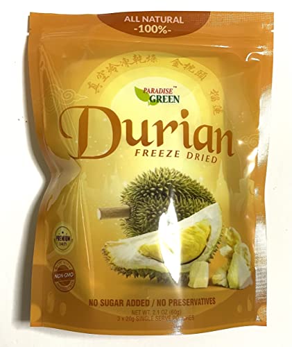 Paradise Green Freeze Dried Durian, 2.1 oz Bag - Non-GMO, 100% Organic, Gluten Free