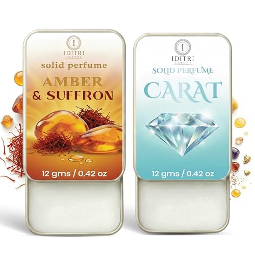 Image of IDITRI EXPORT Solid Perfume |Amber & Saffron&Carat Alcohol Free Wax Perfume Balm, Long Lasting | Pocket Tin 12g, Pack Of 2| Non Greasy Smooth Glide, Travel Friendly Unisex Gifts He Or Her