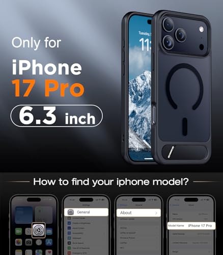 Image of Designed for iPhone 17 Pro Case, [Built-in Invisible Kickstand][Compatible with MagSafe][Military Grade Shockproof] Slim Translucent Matte Phone Case for iPhone 17 Pro 6.3 inch (Black)