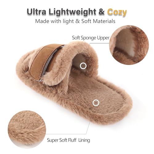 Image of Fur Story Women's Furry Slippers Open Toe Fuzzy Slippers Memory Foam Fluffy House Sandal